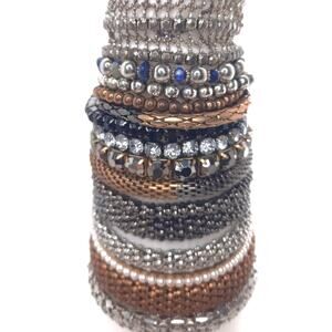 Bracelet Stack of 15 Mixed Lot Vintage Jewelry Destash Stretch Bronze Silver